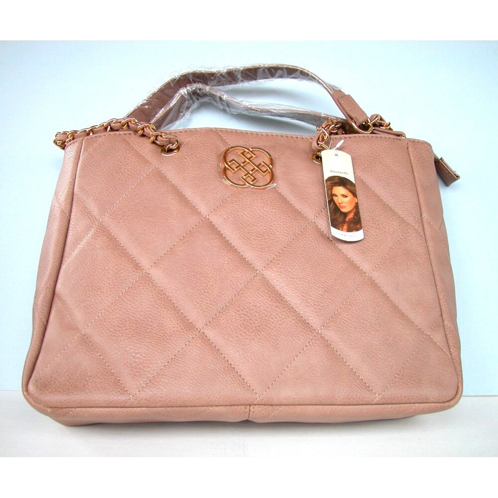 Tote-Style Quilted Shoulder Bag With Gold Chain Straps & Embossed Logo In Light